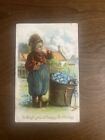 Antique 1910s German Dutch Boy Forget-Me-Knots Bithday Wishes Postcard. Unmailed