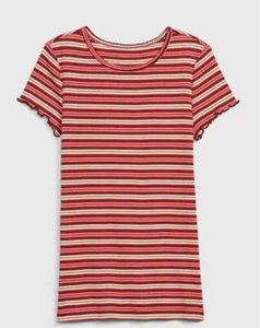 New Gap Kids Girl Short Sleeve Crew Neck Red Striped Ribbed Cotton 6 7 8 - Picture 1 of 1