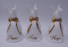 Set of 3 Peace Love and Hope Bells With Doves 2-1/2in Tall All Ring