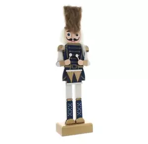 Nutcracker Soldier + Drum 32cm Tall Navy/Gold Christmas Decoration - Picture 1 of 1