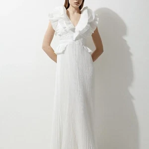 Robe maxi tissée Karen Millen voile plissé drame rosette taille UK 8 femme blanche - Photo 1 sur 5