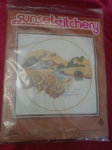 1978 Sunset Stitchery Summer Wheat Fields #2475 16"x16" Embroidery Kit Sealed - Picture 1 of 5
