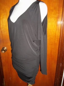 Victoria's Secret Moda International Black Cold Shoulder Ruched V Neck Dress XS - Picture 1 of 7