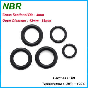 Junta tórica negra NBR nitrilo goma onings OD 12-88 mm sellos resistentes a junta THK 4 mm - Imagen 1 de 14