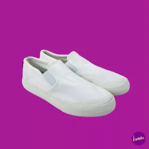 LEVI'S Men's Deacon Slip On Canvas Sneakers, Recycled Ortholite, White, UK 10 - Picture 1 of 5