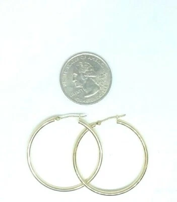 Pendientes de aro de oro amarillo de 14 quilates de 2 mm x 35 mm, par - en caja de regalo - ¡ENVÍO GRATUITO! Foto 1 de 4