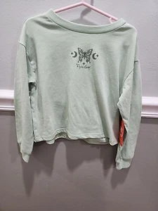GIRLS BUTTERFLY MINT PISTACHIO CROPPED GRAPHIC T-SHIRT SIZE XS ( 4-5 ) NEW - Picture 1 of 7