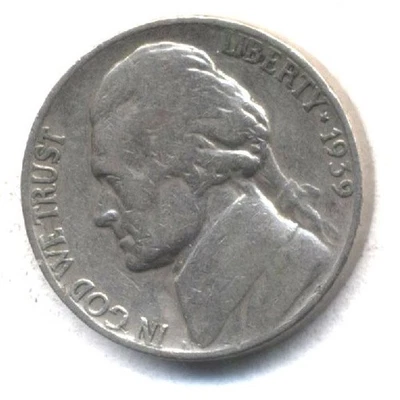 1939 P JEFFERSON NICKEL SCARCE RARE US AMERICAN OLD AUCTION  5 CENT COIN #509 - Image 1 of 2