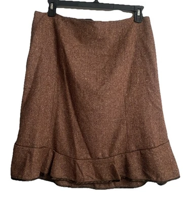 NWT! Vintage GAP Wool Blend Herringbone Skirt Size 16 Brown Flared Hem Classic - Image 1 of 4