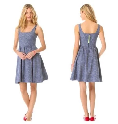 Vestido Marc Jacobs Denim Azul Con Lunares Lima Algodón Talla 12 Foto 1 de 4