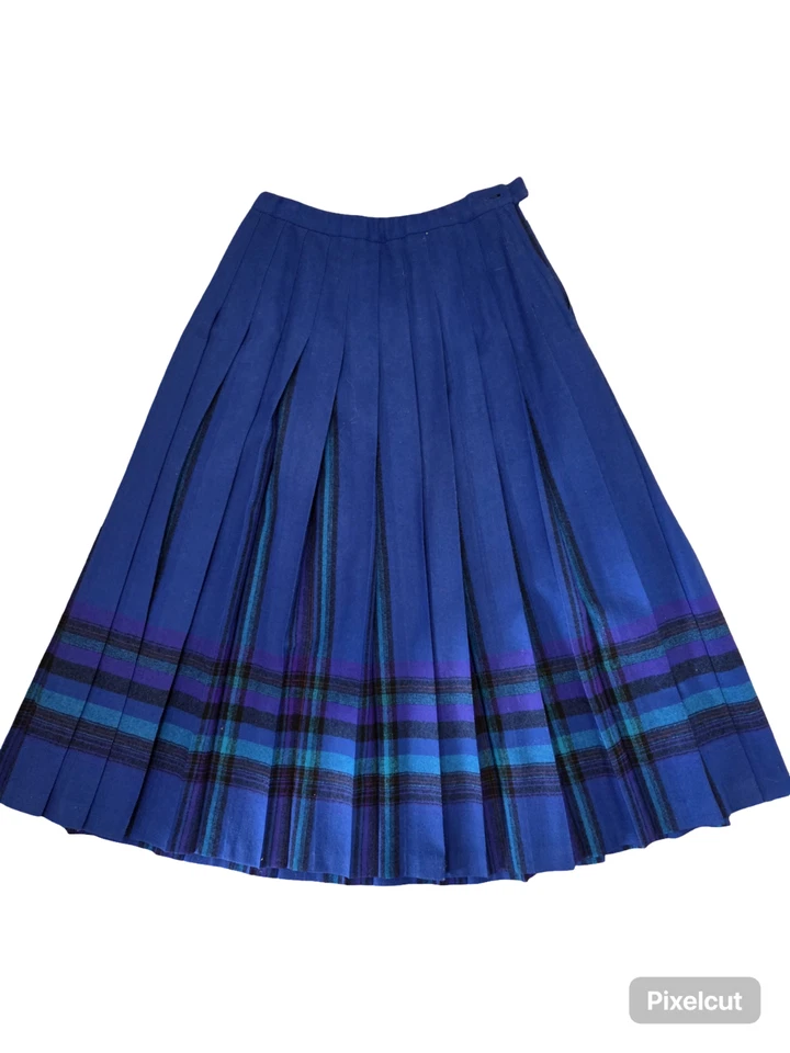 Falda midi plisada a cuadros tartán lana pura lana Pendleton vintage azul talla 6 Foto 1 de 4