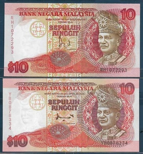 Malaysia 10 Ringgit 2 Pcs Lot, 1989 1995, P 29 36, UNC - Picture 1 of 2