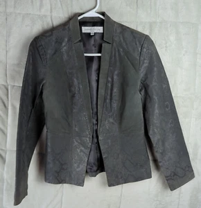Pamela Mccoy Suede Casual Jacket Women's Charcoal 100% Size XS Cool Animal Print - Picture 1 of 23