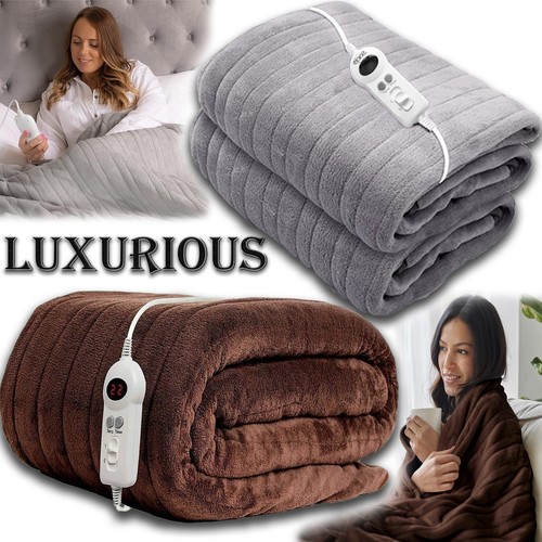 Heated Throw Electric Blanket Luxurious Warm Single Double King