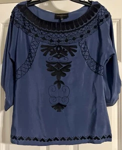 $189 Corey Lynn Calter Boho Silk Size 2 Embroidered Beaded 3/4 Gather Sleeve - Picture 1 of 13