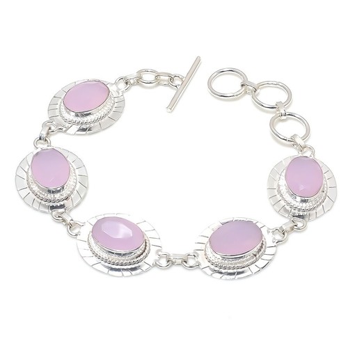 VALENTINO Bracciale gioiello argento sterling 925 fatto a mano pietra rosa quarzo misura 7 8