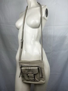 Franco Sarto Ivory Leather Crossbody Zip Closure and Pockets Adjustable Strap - Picture 1 of 19
