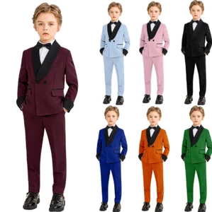 Boy‘s Suits Set Double-Breasted Shawl Lapel Formal Wedding Prom Tuxedo Two Piece - Picture 1 of 27
