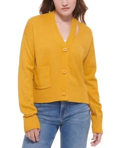 Calvin Klein Jeans Women's Cutout V Neck Cardigan Yellow Size  XL - Picture 1 of 3
