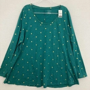 New Lane Bryant Green Polka Dot Round Neck Long Sleeve Top size 18/20 Stretch - Picture 1 of 8
