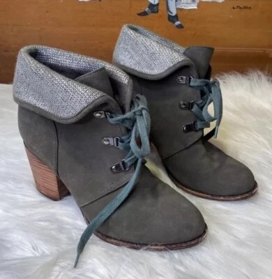 Espléndidos Botines Pizarra Lyon Gamuza Con Cordones Verde Oliva Talla 8M Tacón Apilado Foto 1 de 4