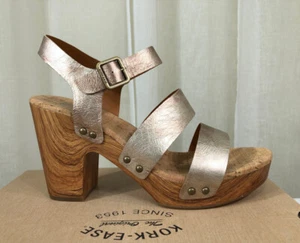 NIB Kork-Ease Della Slingback Leather Platform Sandal US 10 Light Gold Metallic - Picture 1 of 24