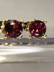 14K BSKETWVE RND NATURAL RASPBERRY RHODOLITE GARNET EARRINGS. 4.5MM. .852TCW. - Picture 1 of 4