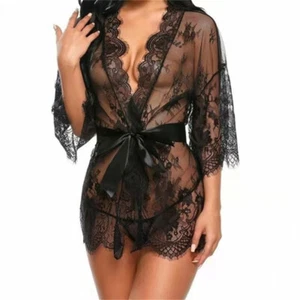 Sexy Lady Lace Nightdress Lingerie Babydoll G-string Sleepwear Dress Kimono Robe - Picture 1 of 5