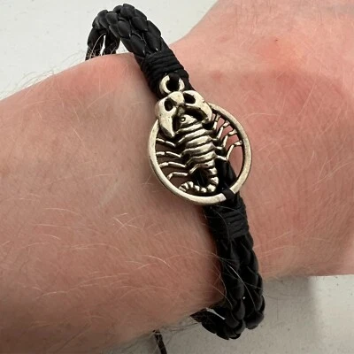 Pulsera brazalete brazalete negro con cuentas con dije de escorpión para hombres mujeres damas joyas Foto 1 de 4