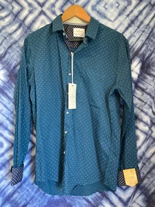 Craft Flow Medium Boys Dress Shirt Long Sleeve New Turquoise Tiny Hearts - Picture 1 of 12