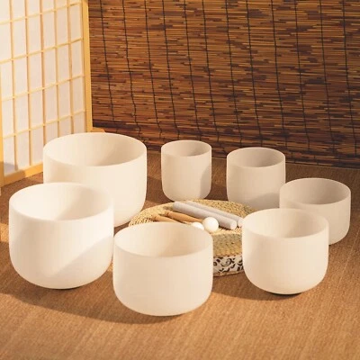 HYE-EUN 8-14"432Hz Large Frosted Quartz Crystal Singing Bowls Chakra Set of 7 pcs Sound