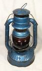 Vintage Blue Railroad Dietz Night Watch Lantern w/ Red Fresnel Globe Cyclops
