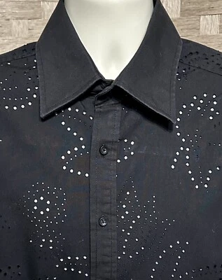 Camisa Kenneth Cole NY Para Hombre Negra Ojales Manga Larga Puño Francés Calce Ajustado Talla XL Foto 1 de 3