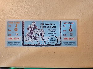 OCTOBER 25, 1958 DELAWARE VS CONNECTICUT FOOTBALL TICKETS AT DELAWARE STADIUM