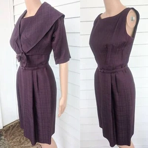 Vintage 50s Purple Cocktail Dress Dark Sleeveless with Bolero Jacket S - Picture 1 of 9