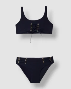PQ Kids Girl's Black Lace Up Bikini Two Piece Swimsuit Size 4 - Picture 1 of 2