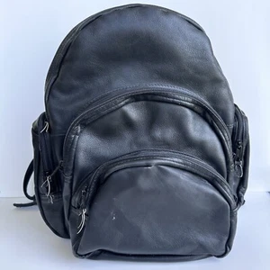 Expandable Black Leather Backpack w/Many Pockets - Picture 1 of 10