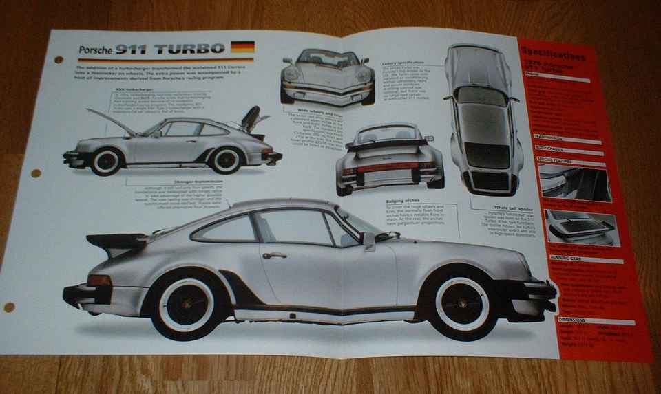 Porsche 911 Turbo 1976 hoja de especificaciones folleto póster foto información 76 77 1977 Foto 1 de 1