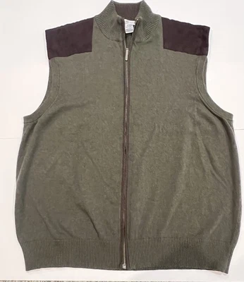 Geoffrey Beene Green Sleeveless Zipper Vest With brown shoulder Details Size XL - Image 1 of 4