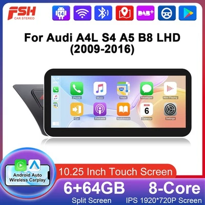 10.2'' Android 14 Autoradio Navi Für Audi A4 A5 DAB+ BT5.0 4G CarPlay WiFi GPS - Bild 1 von 4