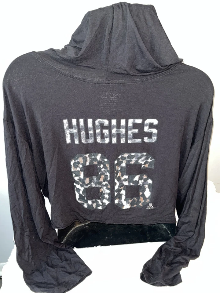 NUEVA CAMISETA DEVILS JACK HUGHES NHL MUJER ESTAMPADO LEOPARDO CAPUCHA RECORTADA XL NUEVA SIN ETIQUETAS Foto 1 de 4