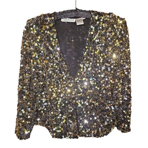 Cárdigan Recortado Vintage 100% Seda Lentejuelas Cuentas Talla S Brillante Glamour Noche - Imagen 1 de 8