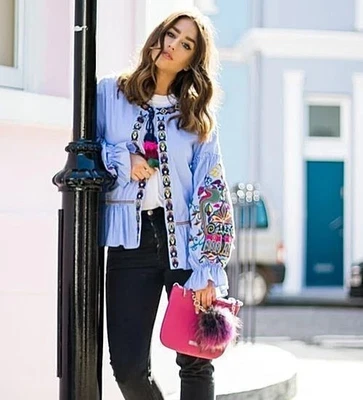 Blusa Top Chaqueta Zara Bordada Boho Hippy Pequeña Nueva Sin Etiquetas Foto 1 de 4