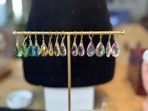 VTG Joan Rivers Gemstone Dangle Leverback Earrings Set of 7. Tear Drop Gold - Picture 1 of 11