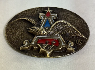 Vintage Anheuser-Busch Budweiser Beer Bronze Belt Buckle p-168. Made in USA - Image 1 of 4