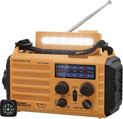 Tragbare Solar Radio, Notfall Radio mit Kurbel, Dynamo Wetter AM/FM/SW Radio, - Bild 1 von 4