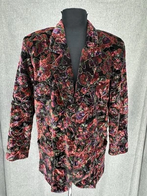 Blazer mediano vintage de los 90’s Brittany Nicole para mujer alfombra de terciopelo floral texturizado Foto 1 de 4