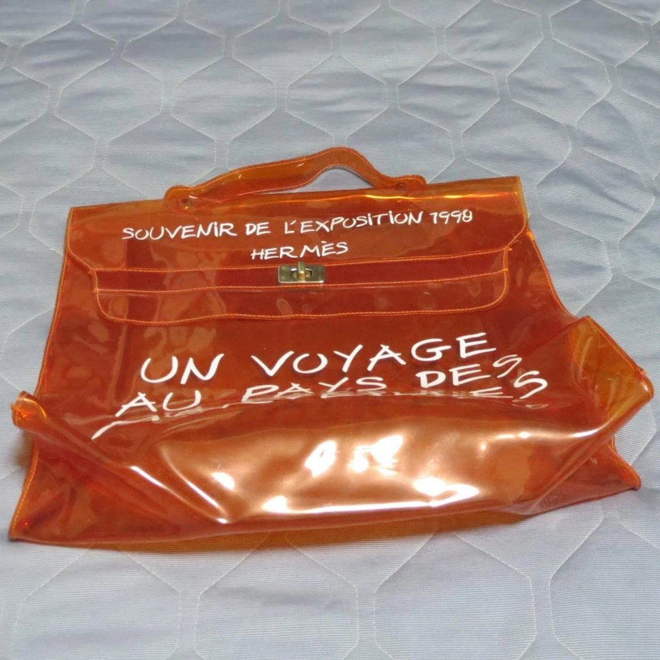 Hermes Orange Vinyl Kelly Handbag Vintage Bag Model Kelly 1990s Authentic - Image 1 of 4