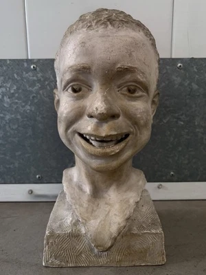 🔥Buena escultura antigua de busto de niño de realismo afroamericano WPA de 1920 Foto 1 de 4