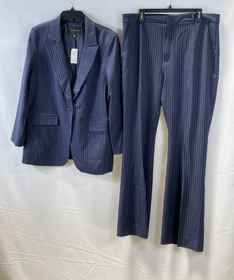 Banana Republic Women's Blue Pinstripe Sculpted Stretch Pant Suit Set Size 16 - Image 1 of 4